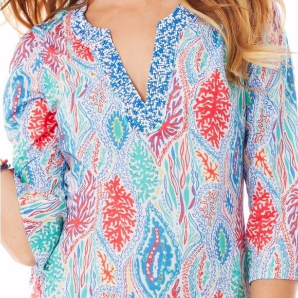 Lilly Pulitzer Courtney Multi Let Minnow Beaded Tunic Shift Dress size small - Picture 4 of 11